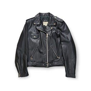 Vintage Bermans Leather Moto Jacket Black Belted Womens Size 18